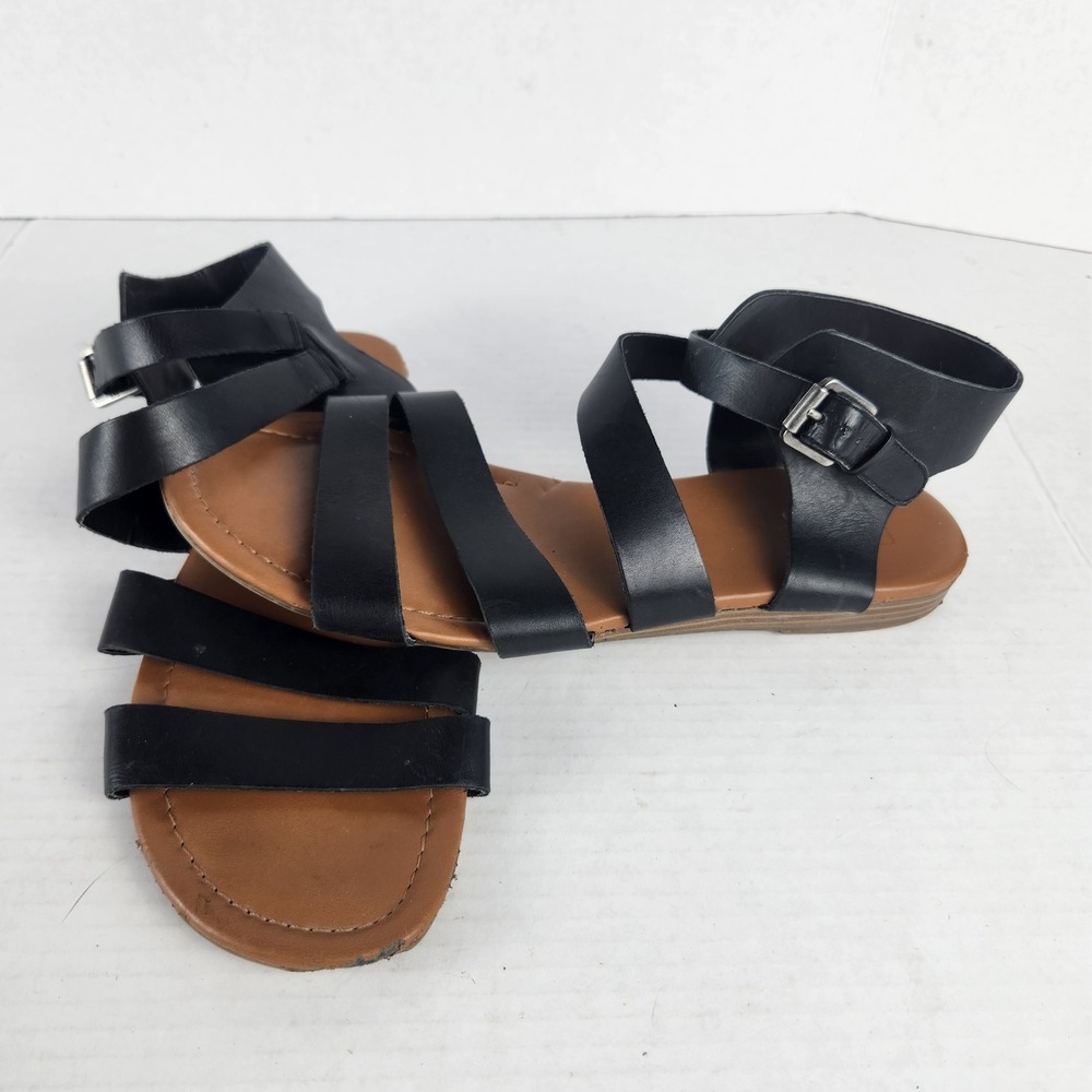 Franco Sarto Genji Black Leather Strappy Gladiator Ankle Strap Sandals 11M